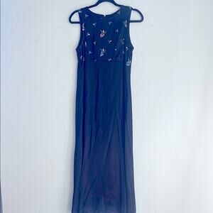 Vintage Y2K XOXO satin flower embroidered empire waist sleeveless maxi dress 5